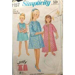 Simplicity 7157 Vintage 1960s Girls Nightgown & Robe Sewing Pattern Size 10 Brea